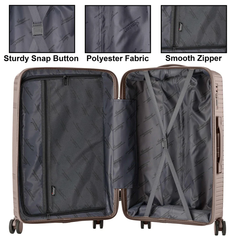 Senator  Unisex Hard Case Carry On Luggage Lightweight PP Fashion Trolley Luggage with 360° Degree 4 Twin Wheel and Safe Zippers KH1010 Khaki  | Best Price UAE